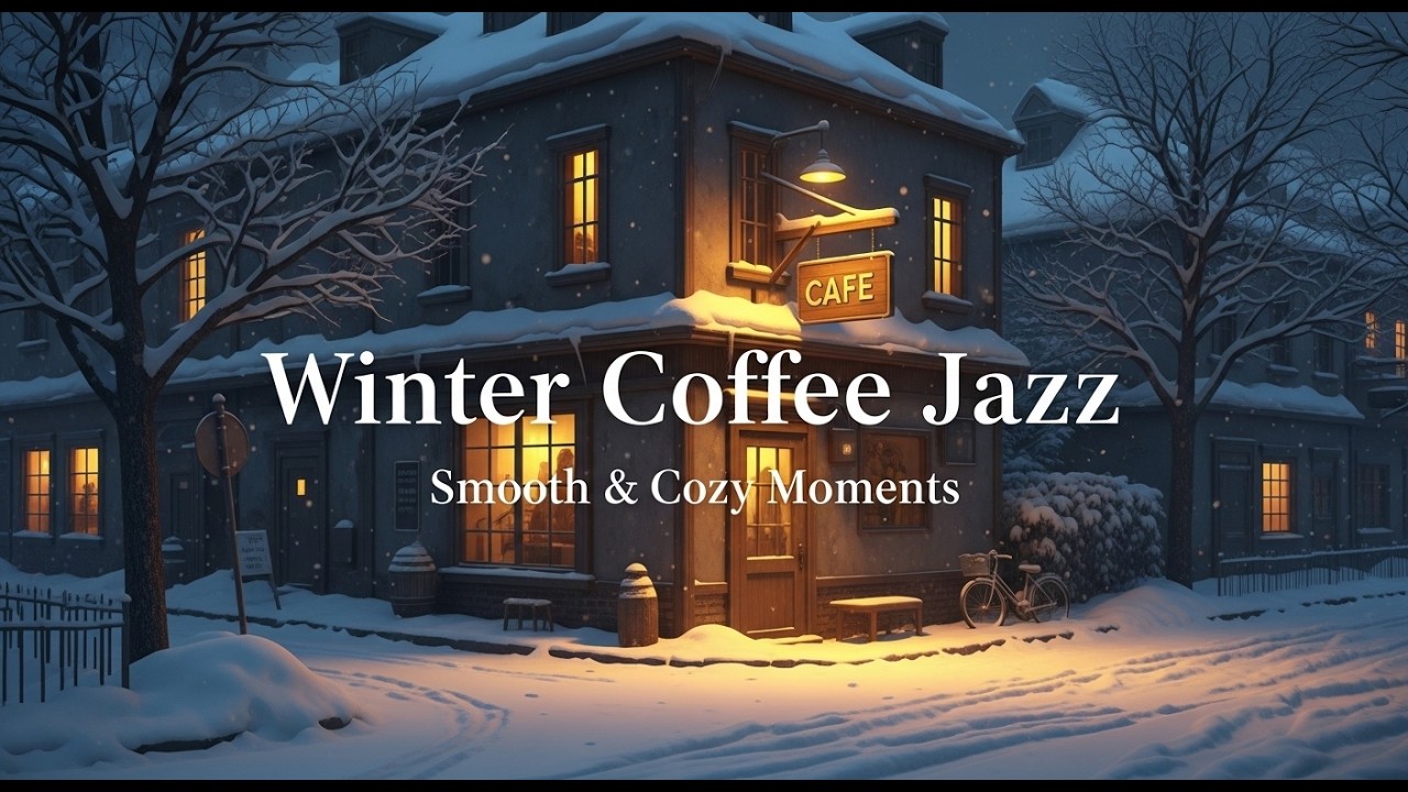 1 Hour Warm Winter Café Jazz ❄️ Snow Falling Outside a Cozy Coffee Shop | Relax & Unwind