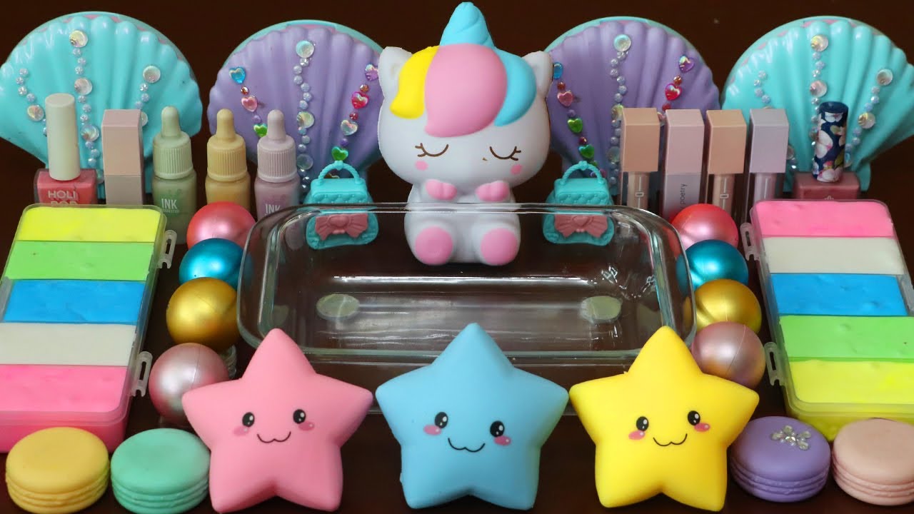 Mixing”Unicorn” Eyeshadow and Makeup,parts,glitter Into Slime!Satisfying Slime Video!★ASMR★