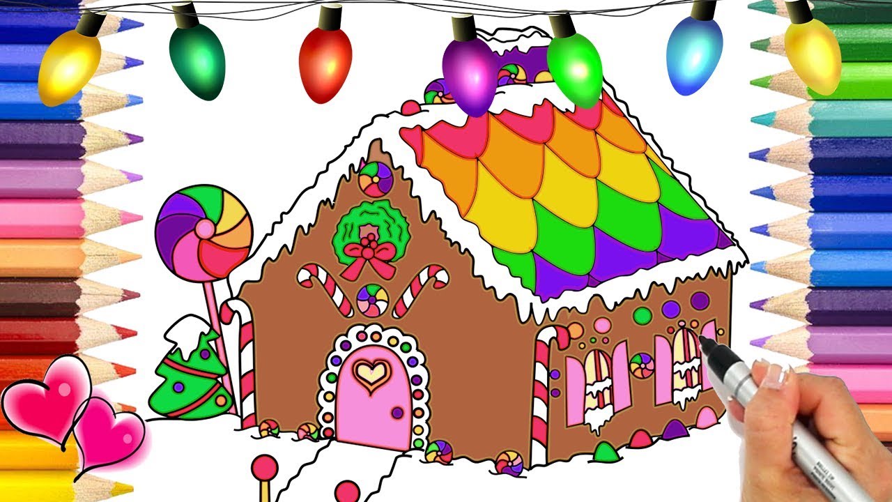 Gingerbread Dollhouse Coloring Page | Doll House Coloring Book | Christmas Coloring Pages Draw Color