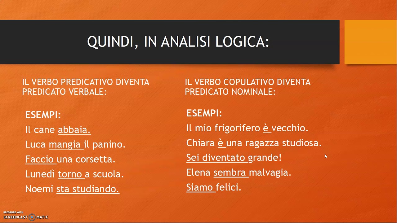 I verbi predicativi e copulativi