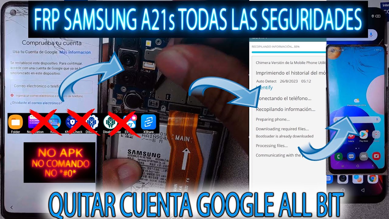 FRP SAMSUNG A21s QUITAR CUENTA GOOGLE TODAS LAS SEGURIDADES TEST POINT CHIMERA UN CLICK A217