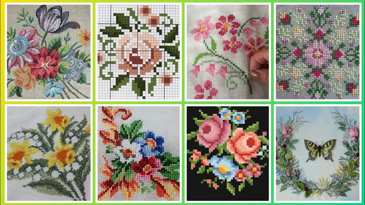 Floral cross stitch Hand embroidery  thick cotton / Beautifull Hand cross stitch