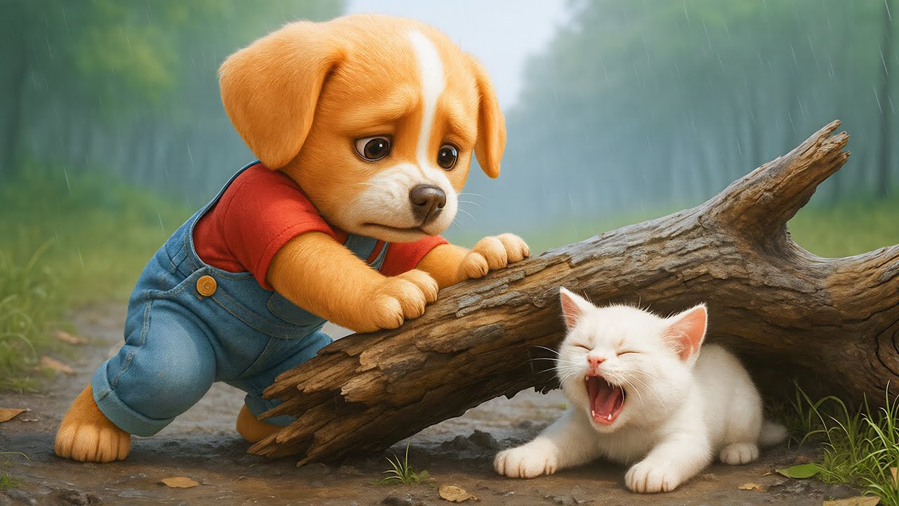 Baby Puppy Braves Rain to Rescue Trapped Kitten 🐱🌧 Becomes Hero After Deep Forest Rescue ❤️