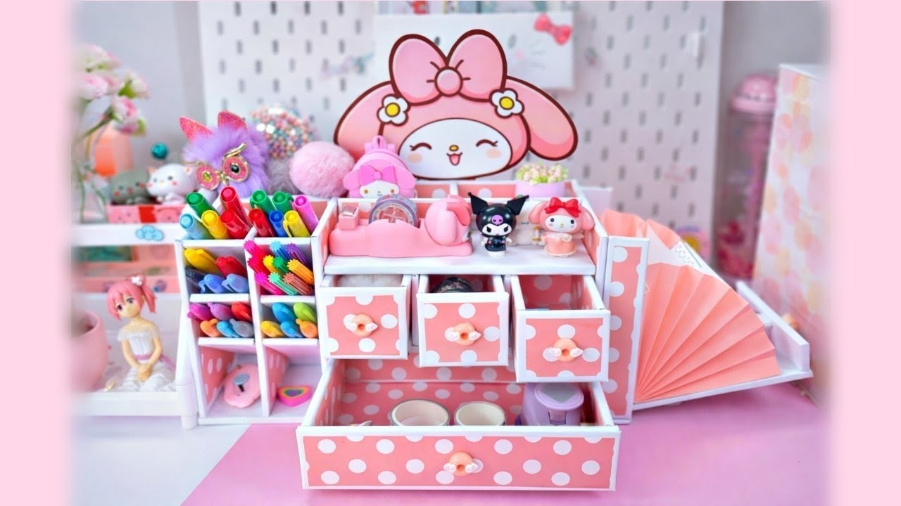 Como fazer Organizador de Mesa da My Melody DIY 🐰💖 Papelaria Kawaii