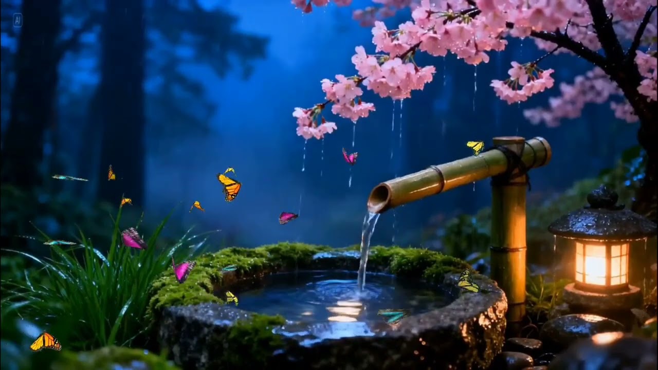 Gentle Zen Garden Rain with Soft Piano | Peaceful Night for Deep Sleep