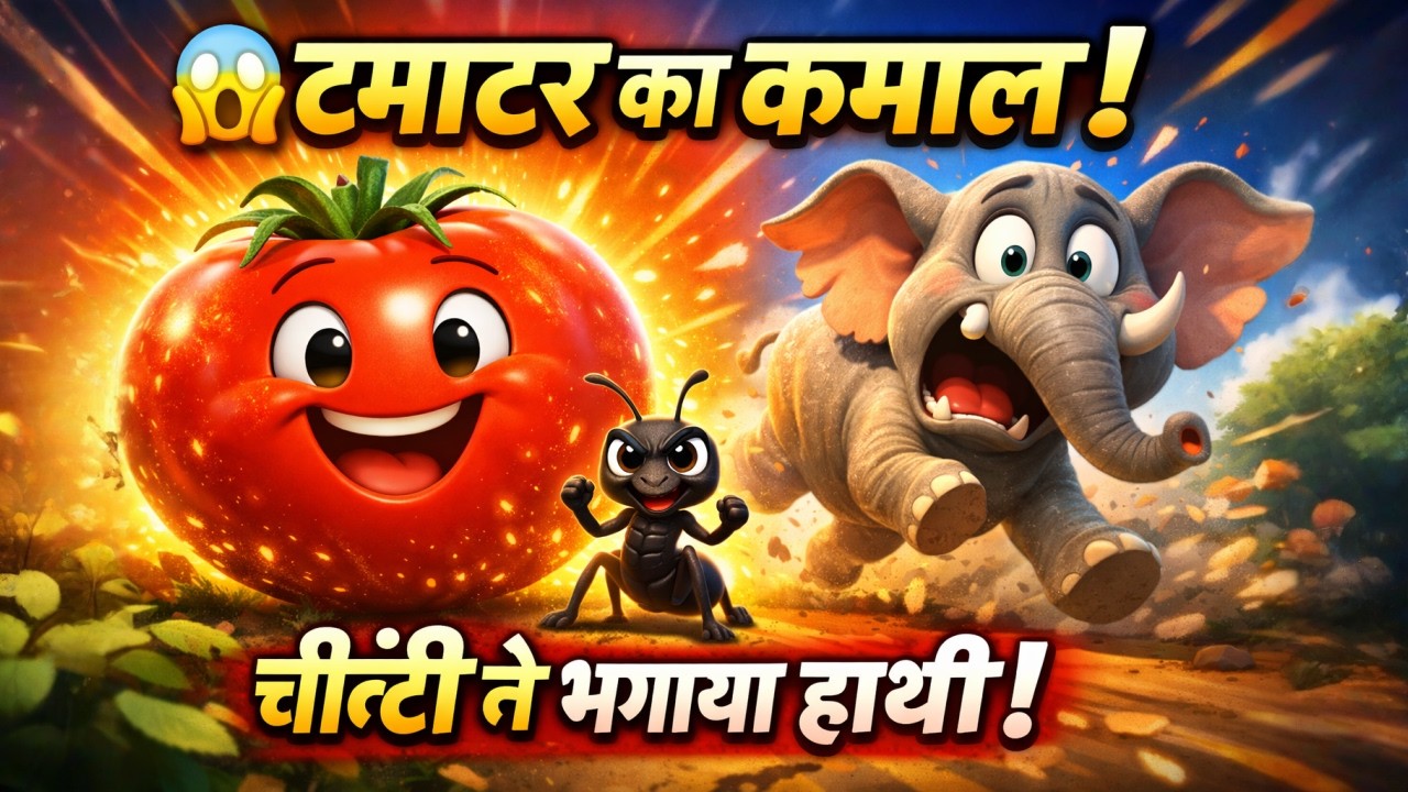टमाटर की सुपर पावर 😲🍅 चींटी ने हाथी भगाया! | Funny Kids Poem Hindi Balgeetaaha tamatar bate majedar