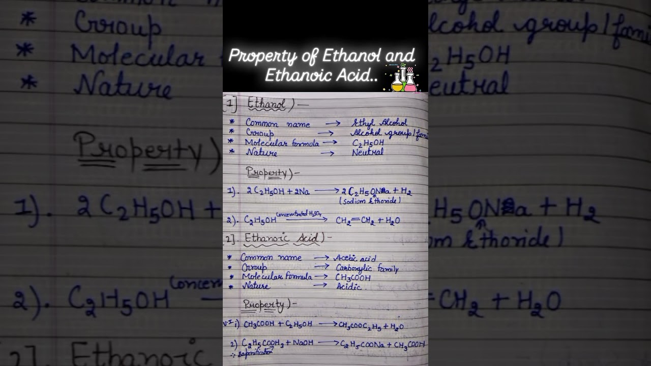 properties of Ethanol and Ethanoic Acid🧪class-10 CBSE 2025#science #chemistry #cbse #property #notes