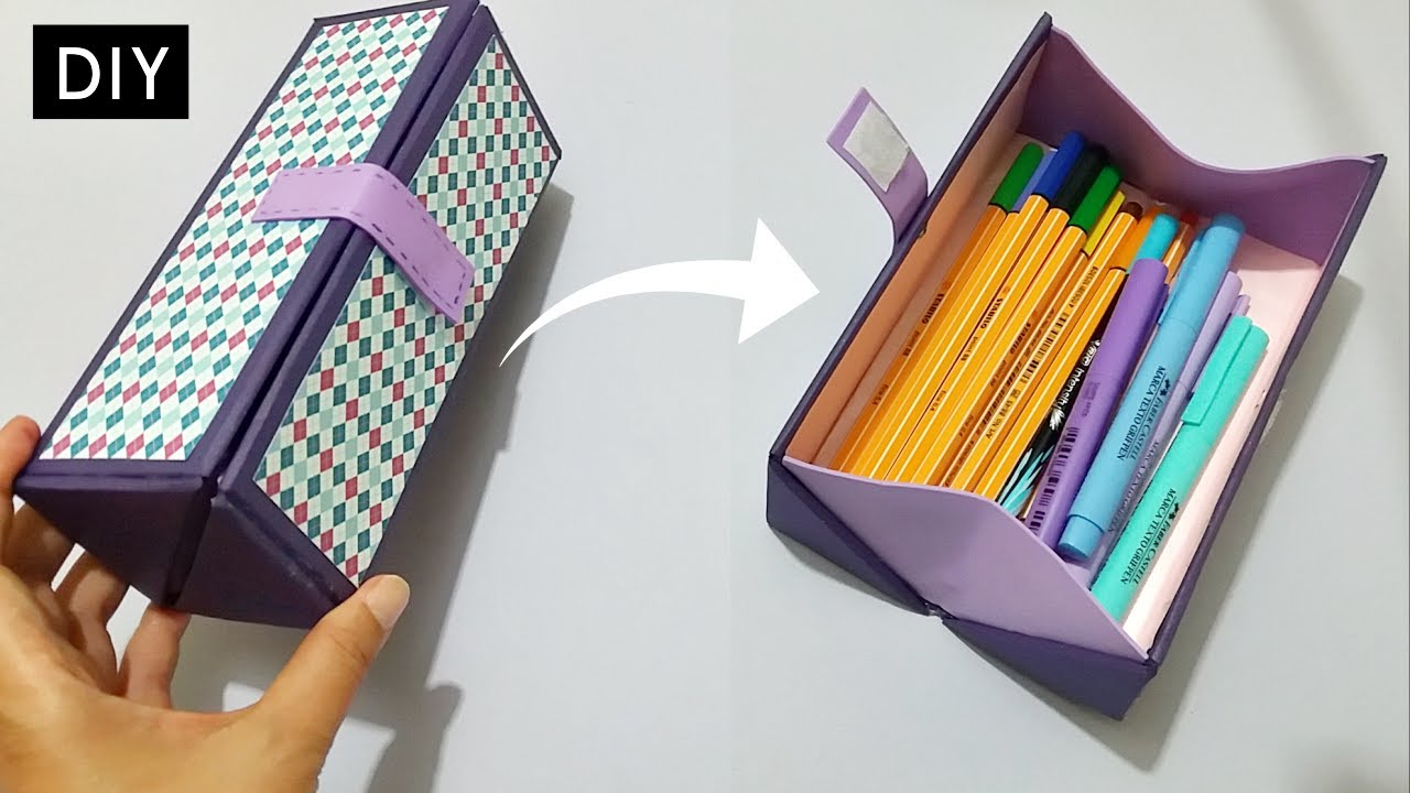 DIY Estojo Quadrado feito de  Papelão - Ideias Criativas com Papelão - Material Escolar