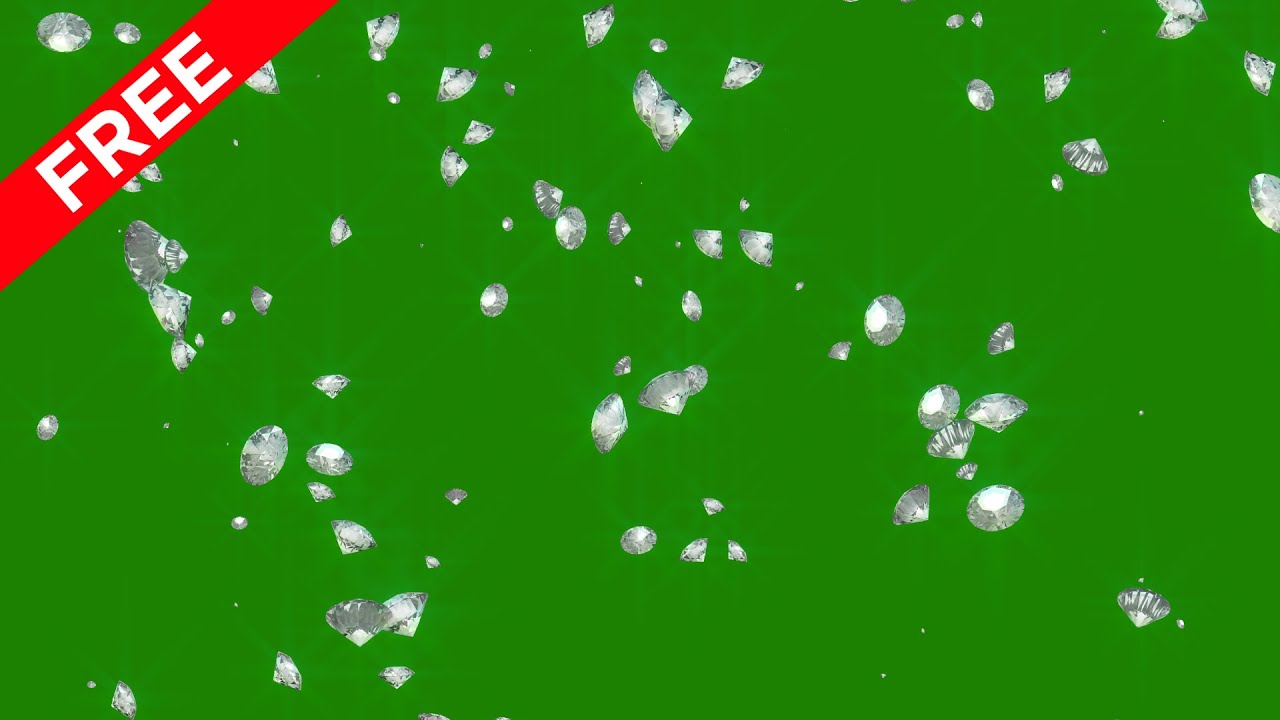 diamonds falling free green screen video with and without starglow, Diamond 3D motion