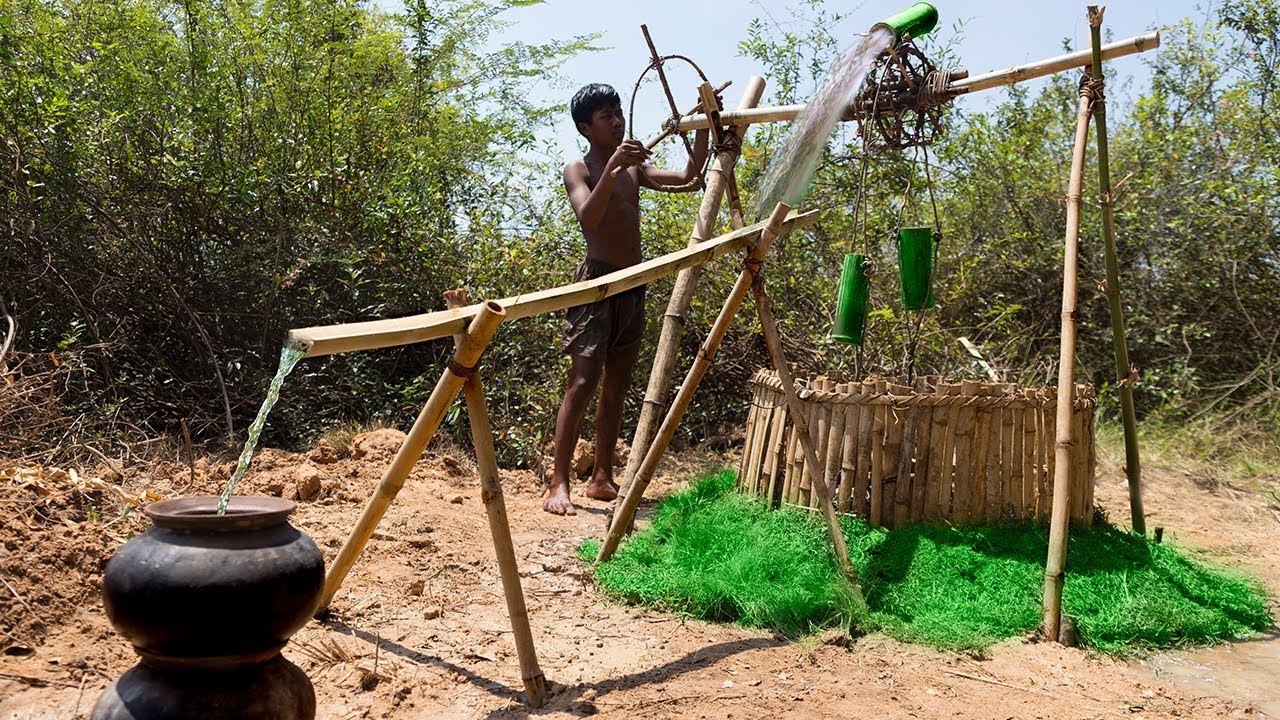 Bamboo Tube Water Wheel From Underground Well