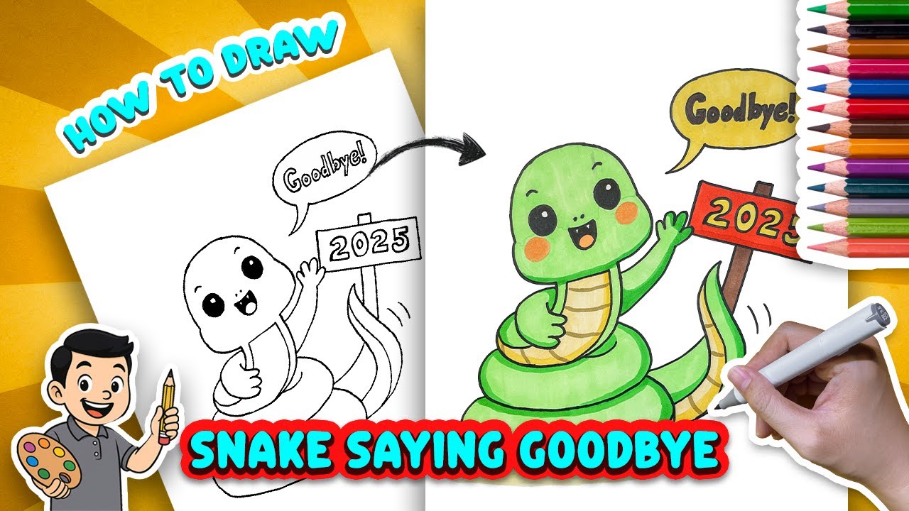 How to Draw a Snake Saying Goodbye | Step by Step Tutorial