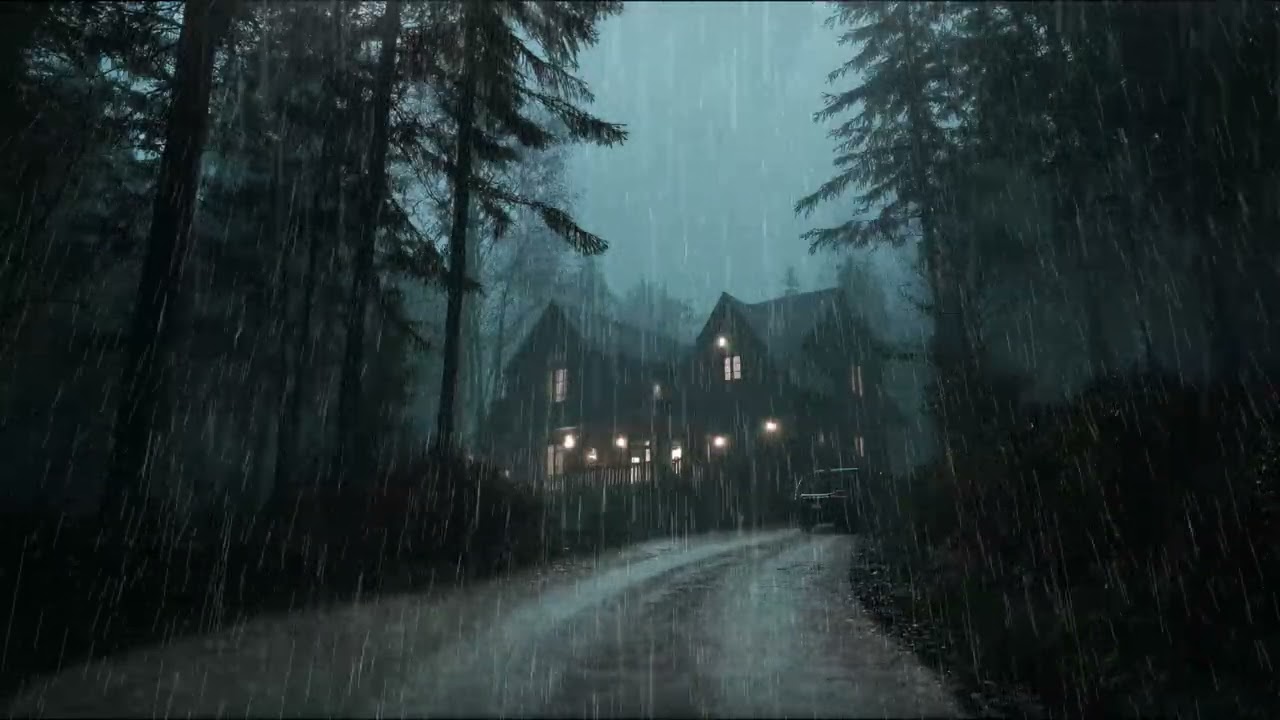Heavy Rain in a Forest Cabin at Night for Deep Sleep