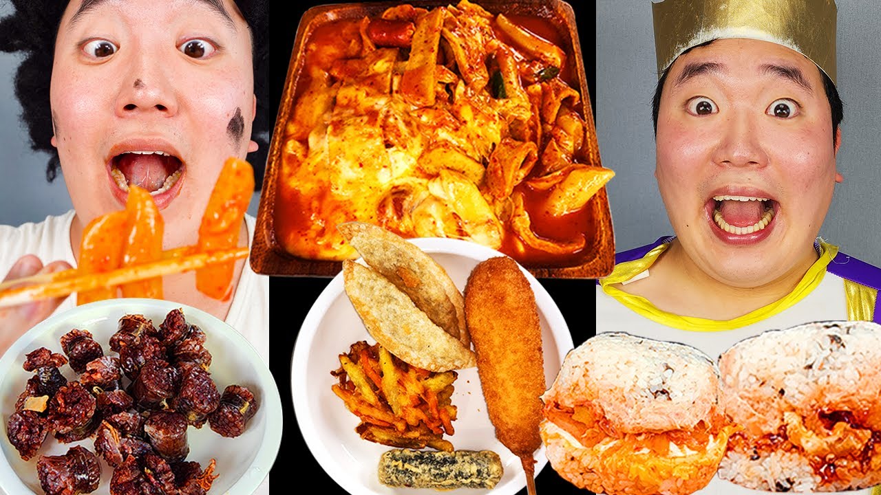 вызов острой еде | Токпокки огненная лапша смешной ASMR Mukbang звук еды
