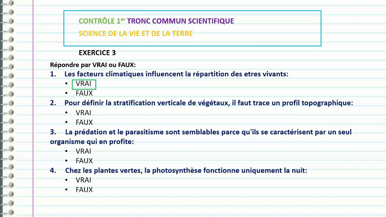 SVT Tronc commun biof exercices de sortie écologique ( modèle d’examen) Partie1
