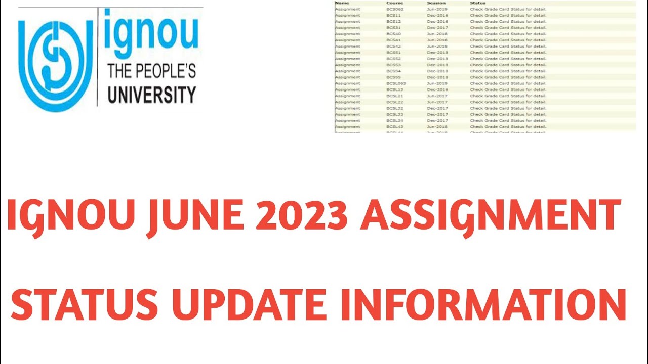 IGNOU JUNE 2023 ASSIGNMENT RESULT INFORMATION 16 AUGUST 2023
