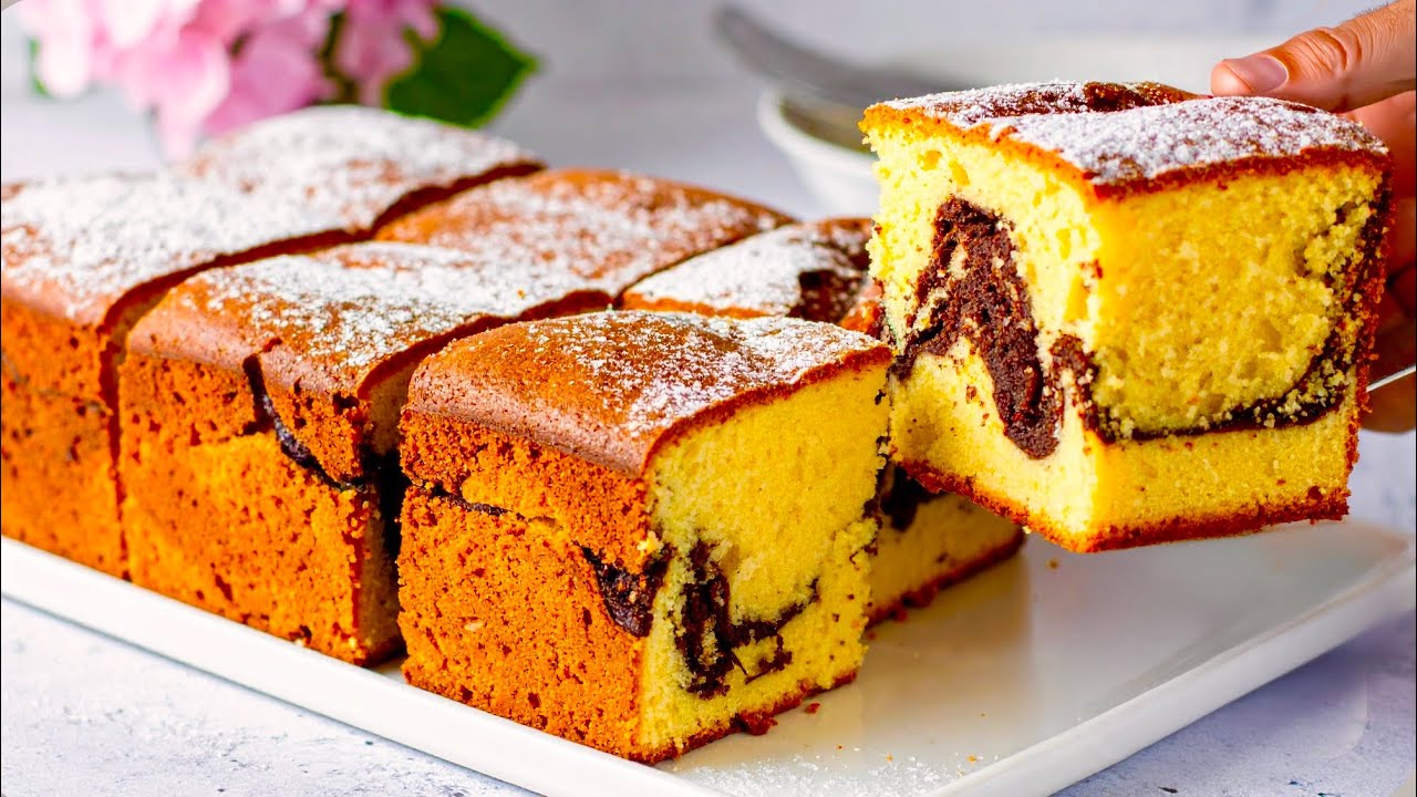 1–2–3–4 – der einfachste Marmorkuchen der Welt, in nur 8 Minuten! 🍫
