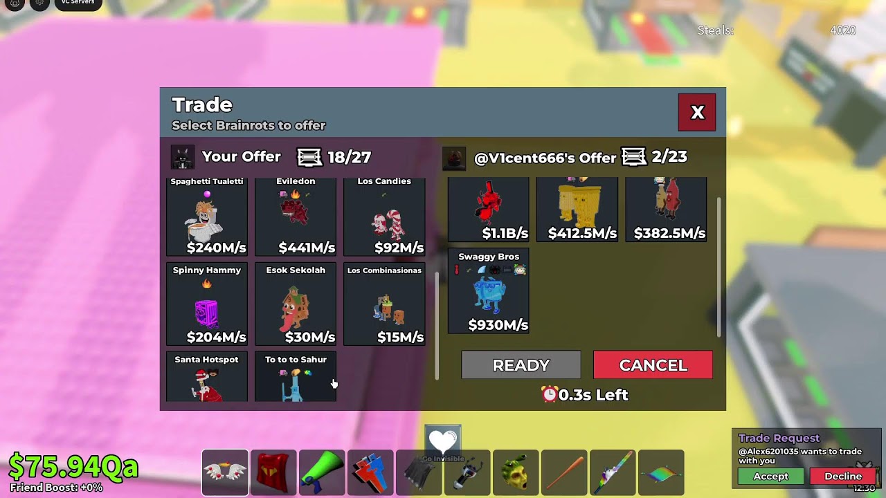 STEAL A BRAINROT TRADE AND PVP !!