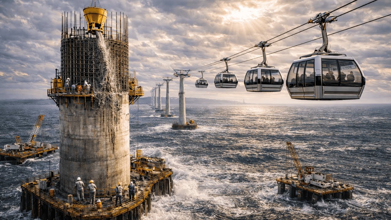 How Cable Car Concrete Pillars Are Built in the Ocean Mega Engineering Process