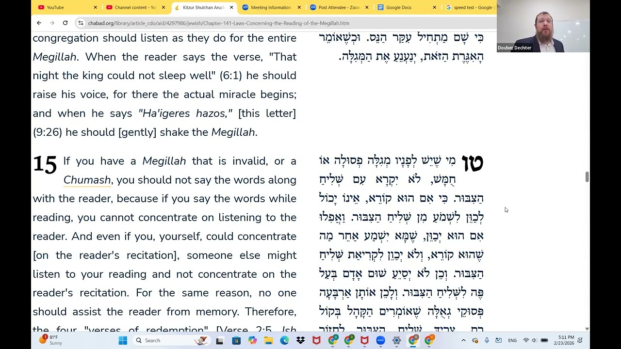 Laws of Purim Class 6 Kitzur siman 141