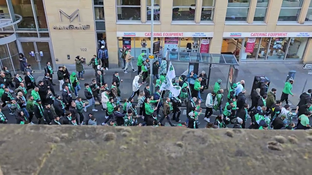 Omonia Nicosia fans on the march to Tynecastle, Edinburgh