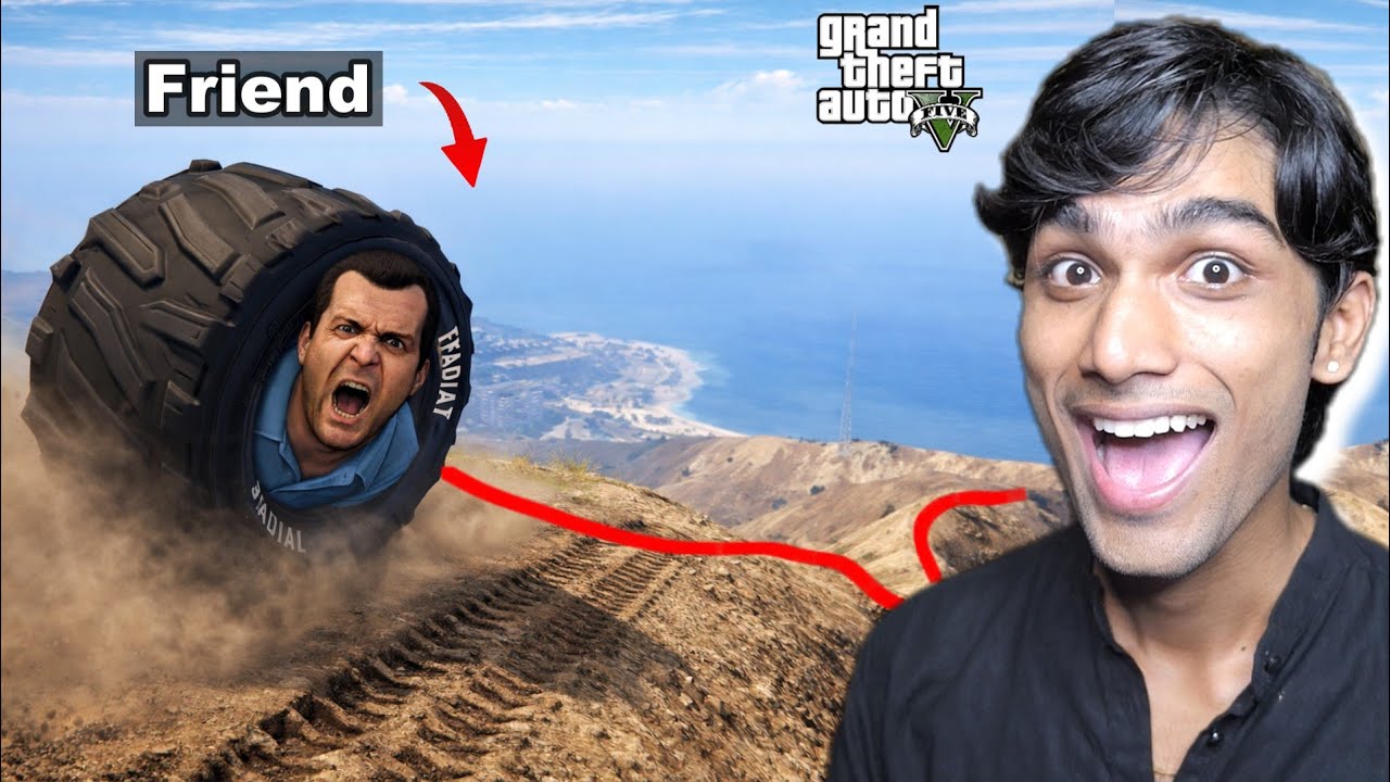 I Trapped My Friend Inside Giant Tyre In GTA V ( Trolling )
