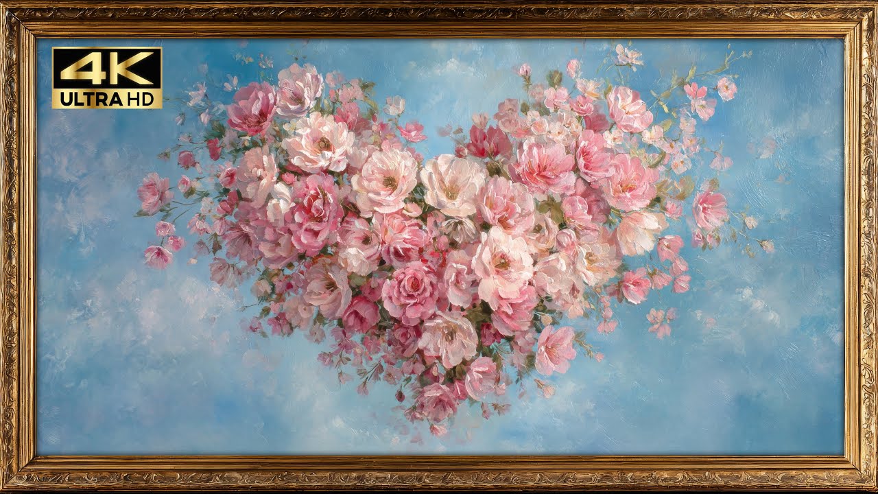 Blush Floral Heart  Romantic Floral Art Painting  Valentine Frame TV Art Screensaver 4K