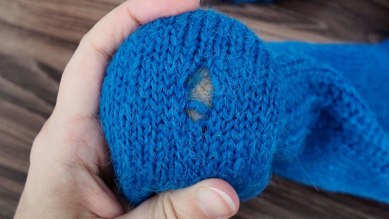 Real-time mending a small hole | swiss darning | save clothes, save money