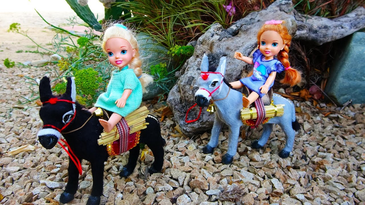 Elsa and Anna toddlers adventure with donkeys