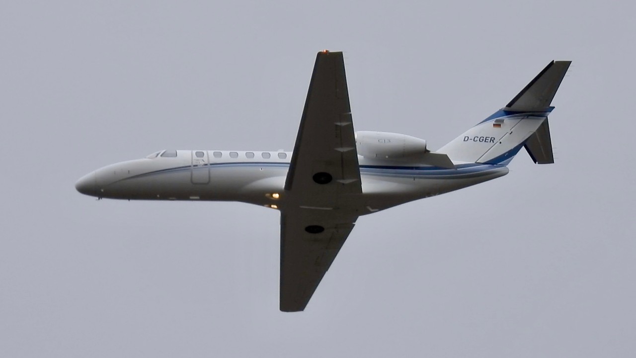 Encore: Excellent Air Cessna Citation CJ3 D-CGER departing from Cambridge