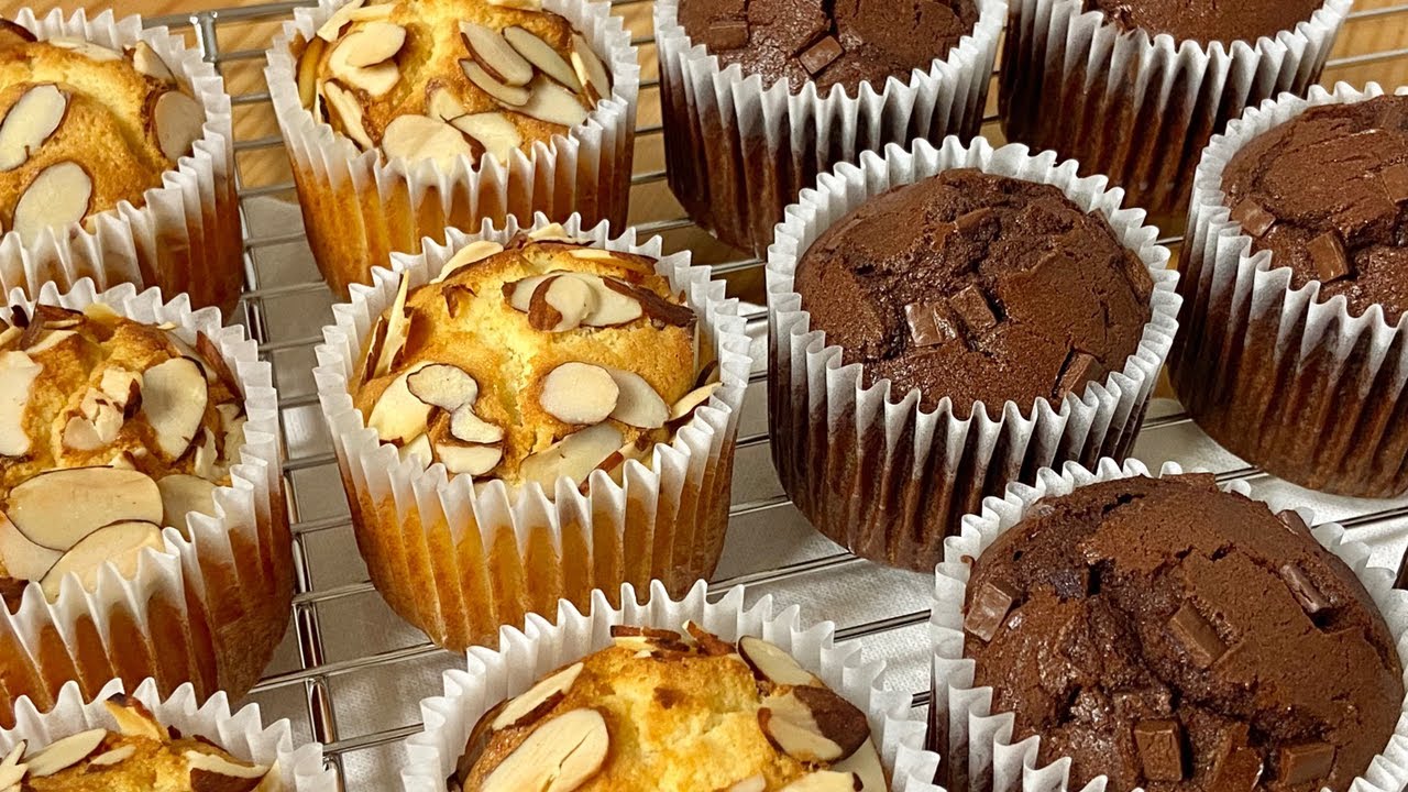 [쌀베이킹] 달지않고 부드러운 두가지 맛 쌀머핀 만들기🧁 /  초코칩, 아몬드 / 홈베이킹 브이로그