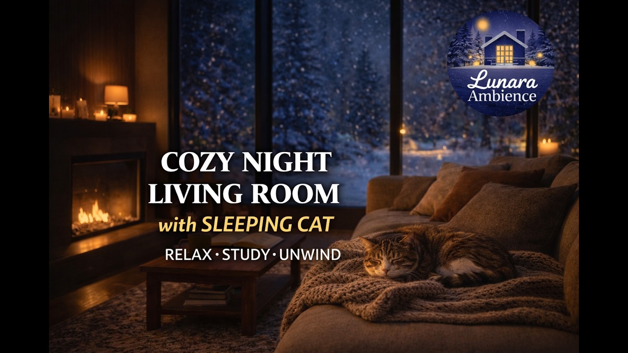 Fireplace Study Ambience with Sleeping Cat 🔥 Cozy Focus & Relax Sounds