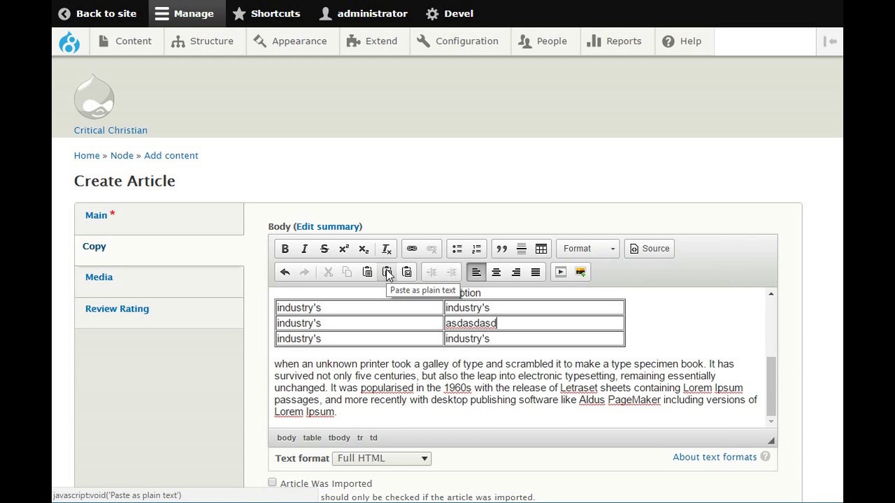 Drupal 8 Example of CKEditor Text Editing Tools