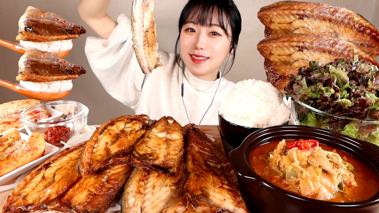 ASMR 흰 쌀밥에🍚 고등어구이 올려서 된장찌개랑 쌈밥 먹방 :) Grilled Korean Mackerel mukbang