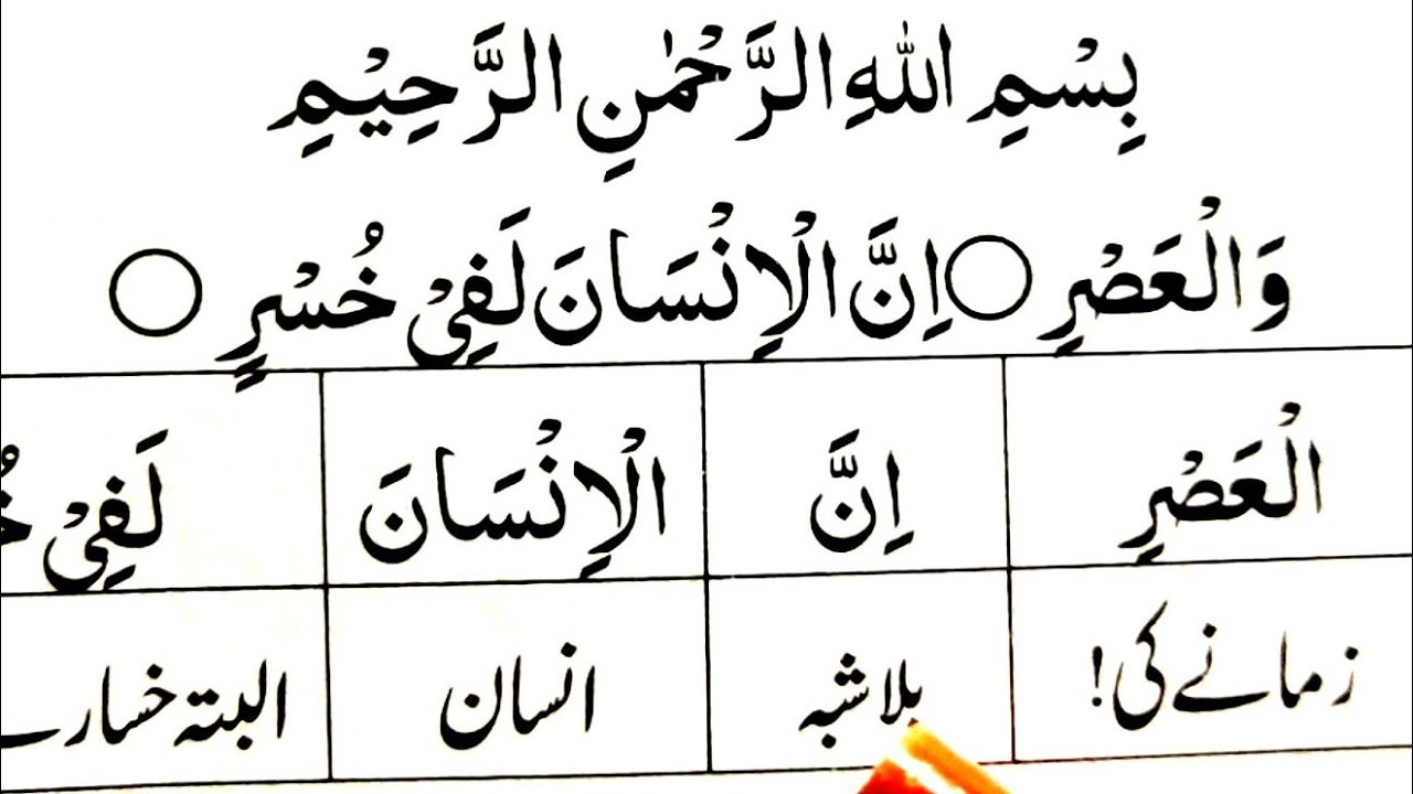 Surah Al Asr | Learn Quran Surah Asr With Urdu Translation word by word Learn Quran Live