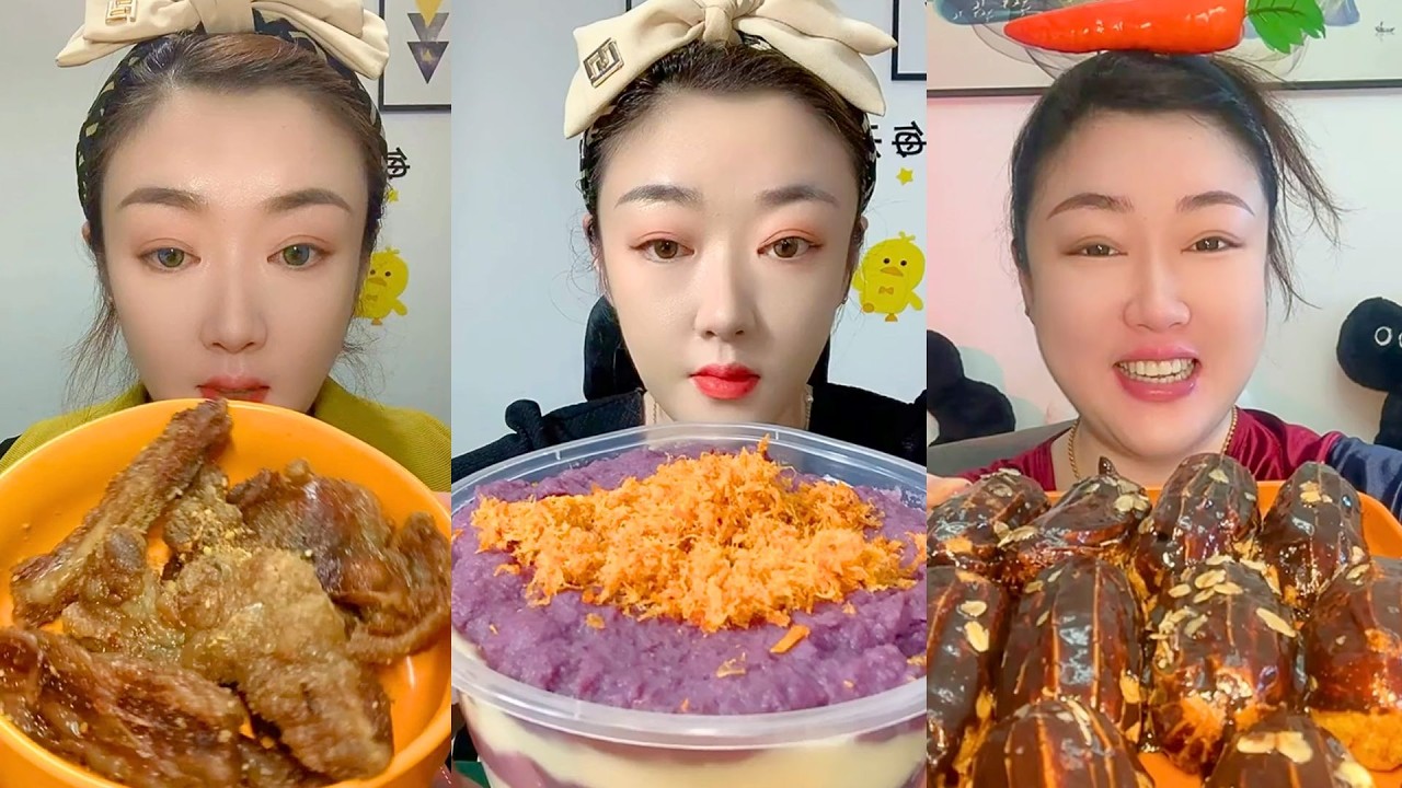 Fried Chicken Wings, Purple Sweet Potato Dessert, and Éclair Mukbang