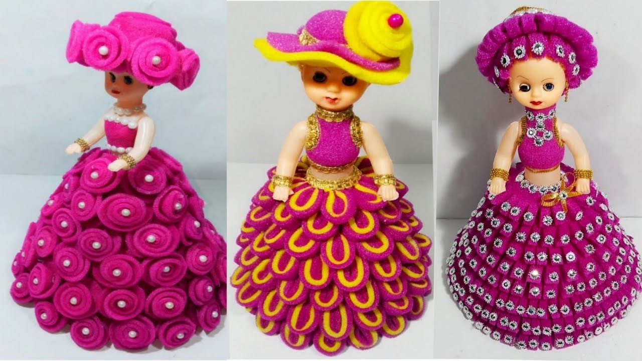 फोम से गुड़िया सजाने के 3 आसान तरीके /DIY 3 DOLL DECORATION/ FOAM KI GUDIYA/FOAM SE DOLL SAJAYE