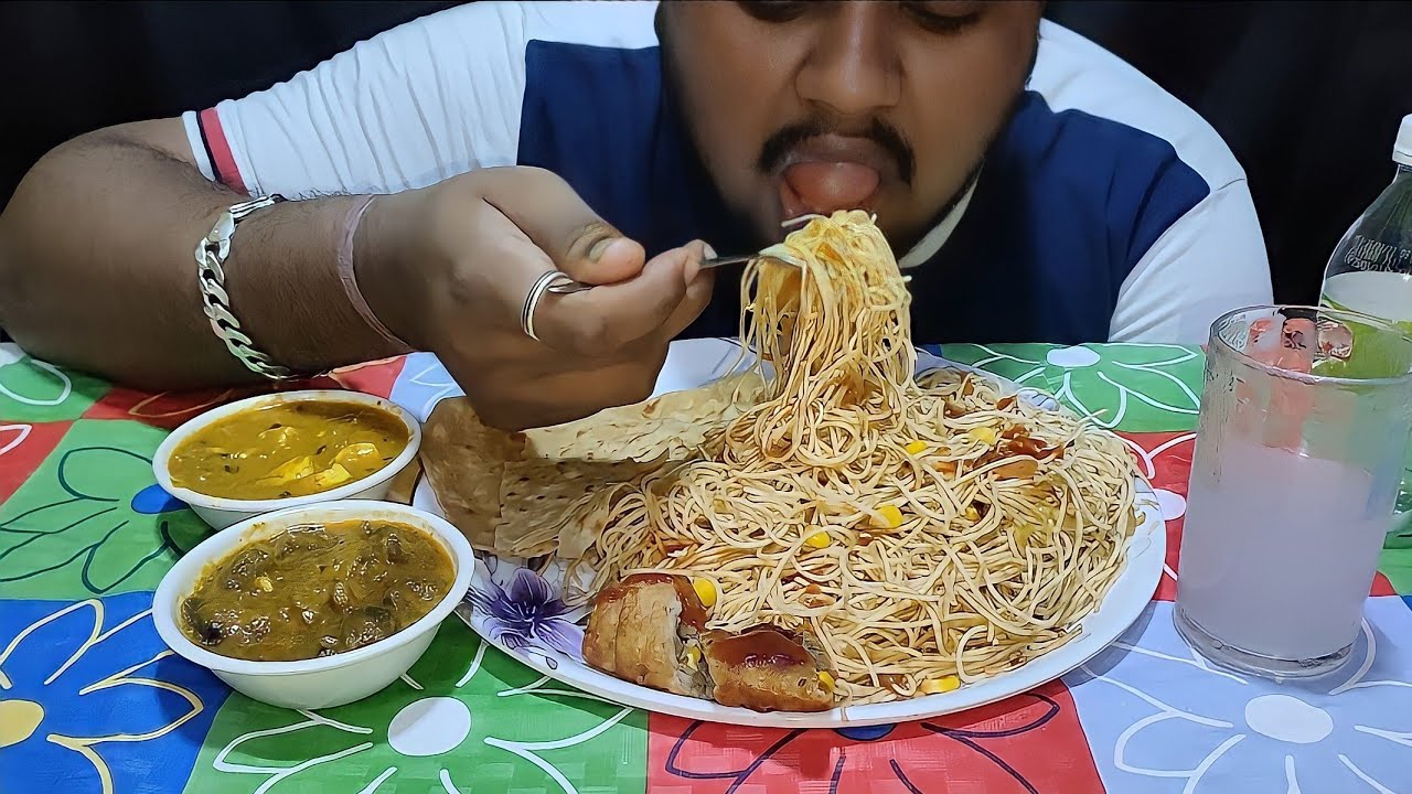 Paratha, Veg Chowmein, Spring Roll,Panner Masala, Mushroom Masala Eating Show//Eating ASMR //Eat&Eat