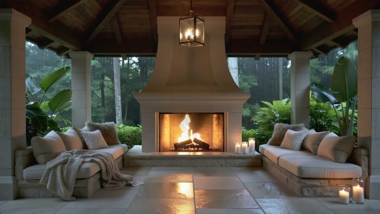 💧Hawaiian Lanai Rain and Fire Sounds 🔥