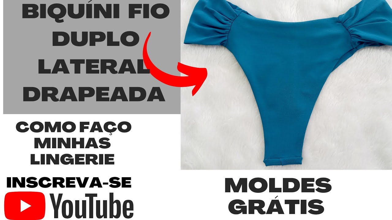 BIQUÍNI FIO DUPLO LATERAL DRAPEADA#moldes gratis(M,G e GG)