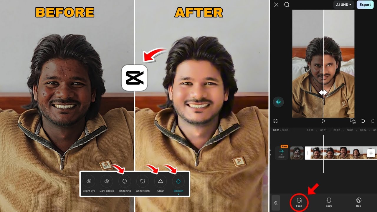 Video Me Face Smooth + Face Ko Gora Kaise Kare | Capcut Se Face Smooth Kaise kare | Capcut Editing 