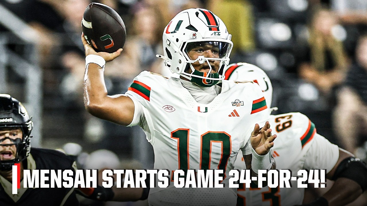 Darian Mensah sets a new MIAMI RECORD with 24-straight completions to start the game 🙌 | ESPN CFB
