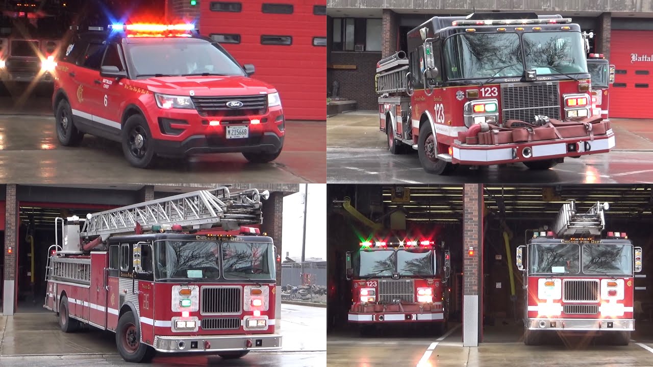 *1995 SEAGRAVE* Chicago Fire Dept Engine 123, Truck 39 (Spare) & Battalion 6 Responding