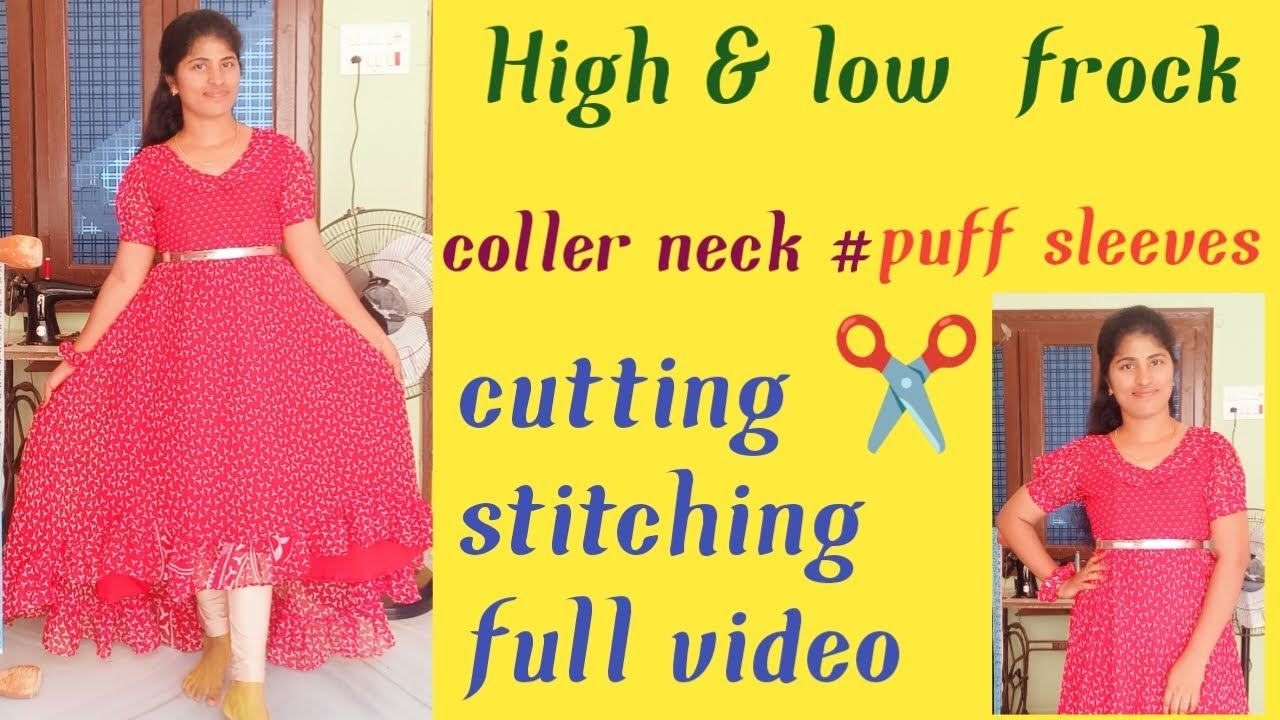 High and low frock 🤩 cutting ✂️ stitching ✌️colloer  neck and puff sleeves #maxidress