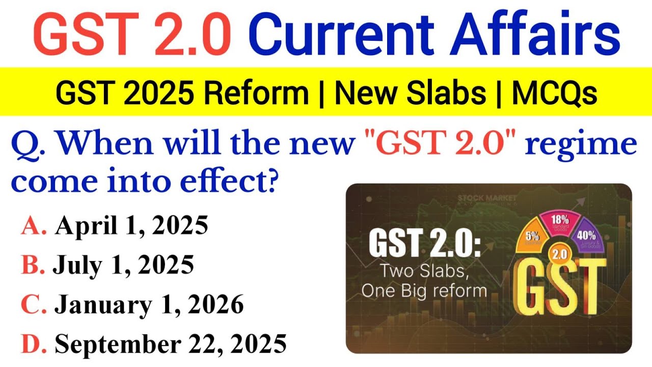 GST 2.0 Latest Reforms 2025 | Top 20 MCQs | Current Affairs 2025