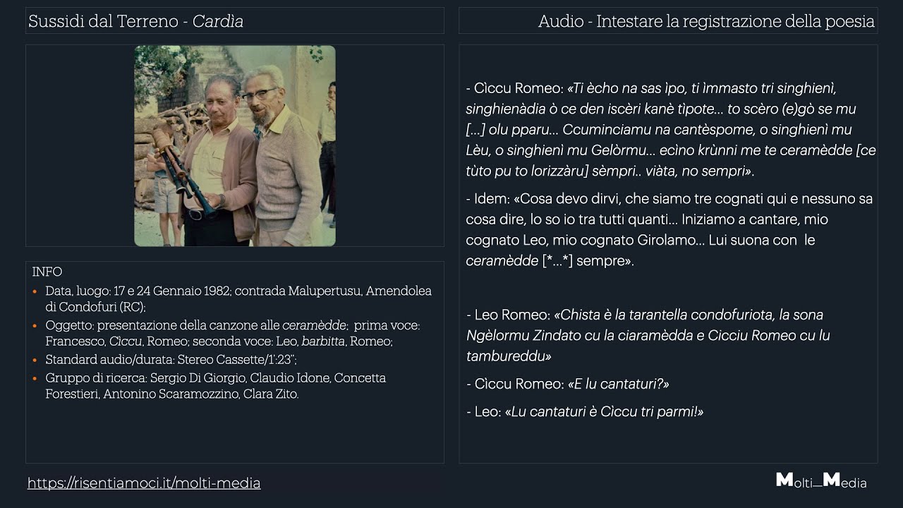 Cardìa - Intestare la registrazione della poesia
