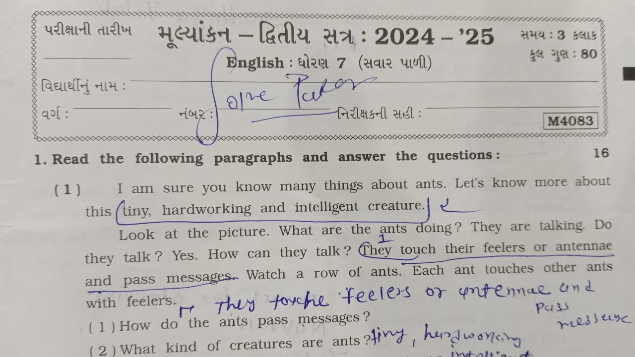 STD 7 English મૂલ્યાંકન દ્વિતીય સત્ર વાર્ષિક પરીક્ષા 2026 #english #schoolexam #std7english