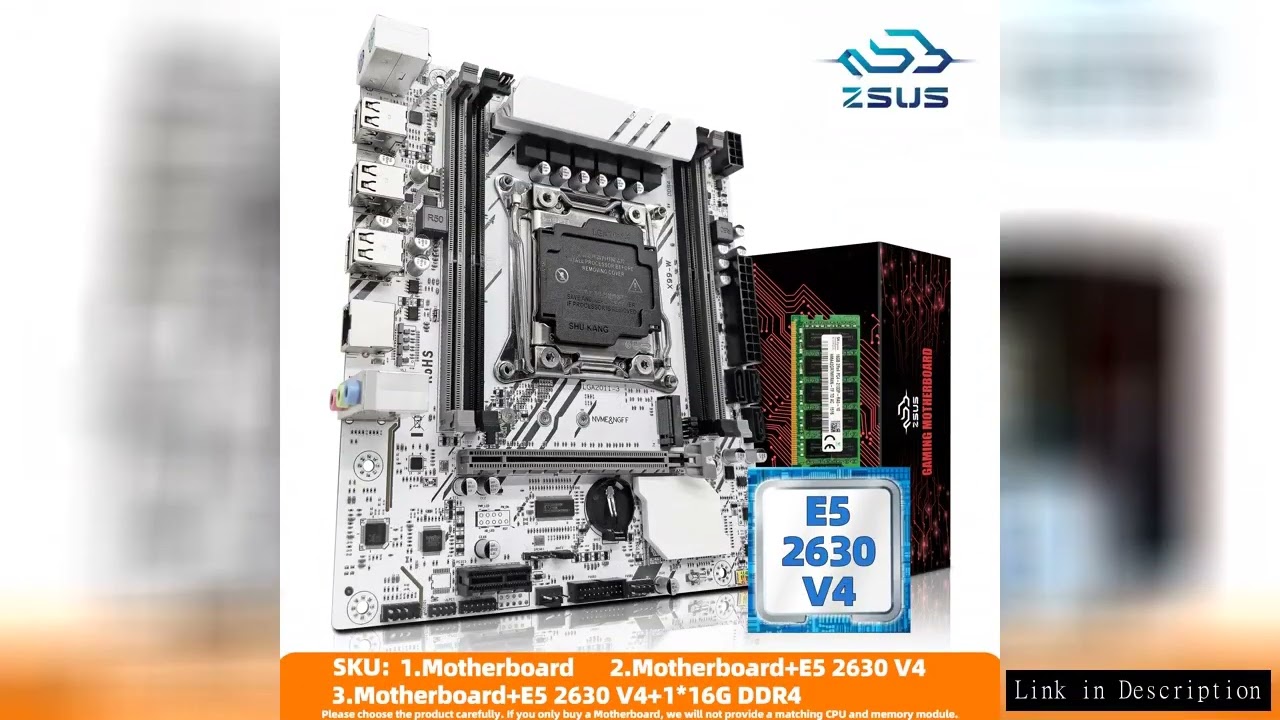 ZSUS X99-White Motherboard Set Kit With Intel LGA2011-3 Xeon E5 2630 V4 CPU DDR4 16GB (1*16GB) 2133M