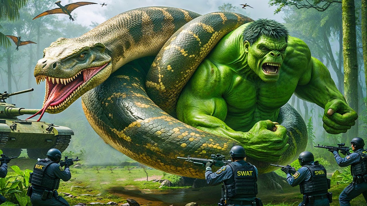 King Kong and Hulk vs Giant Python Snake War with Army Superpowers: Clash Begins in the City