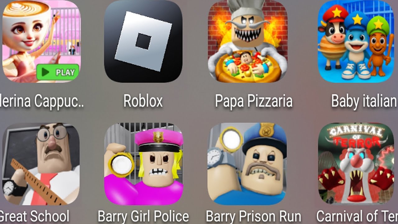 Roblox,Ballerina Capuchina,Papa Pizza's Pizzeria!,Great School Breakout,Carnival Of Terror.......