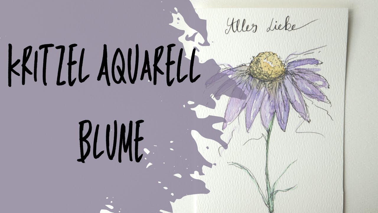 Aquarell Blume mit Kritzel outline - für Einsteiger